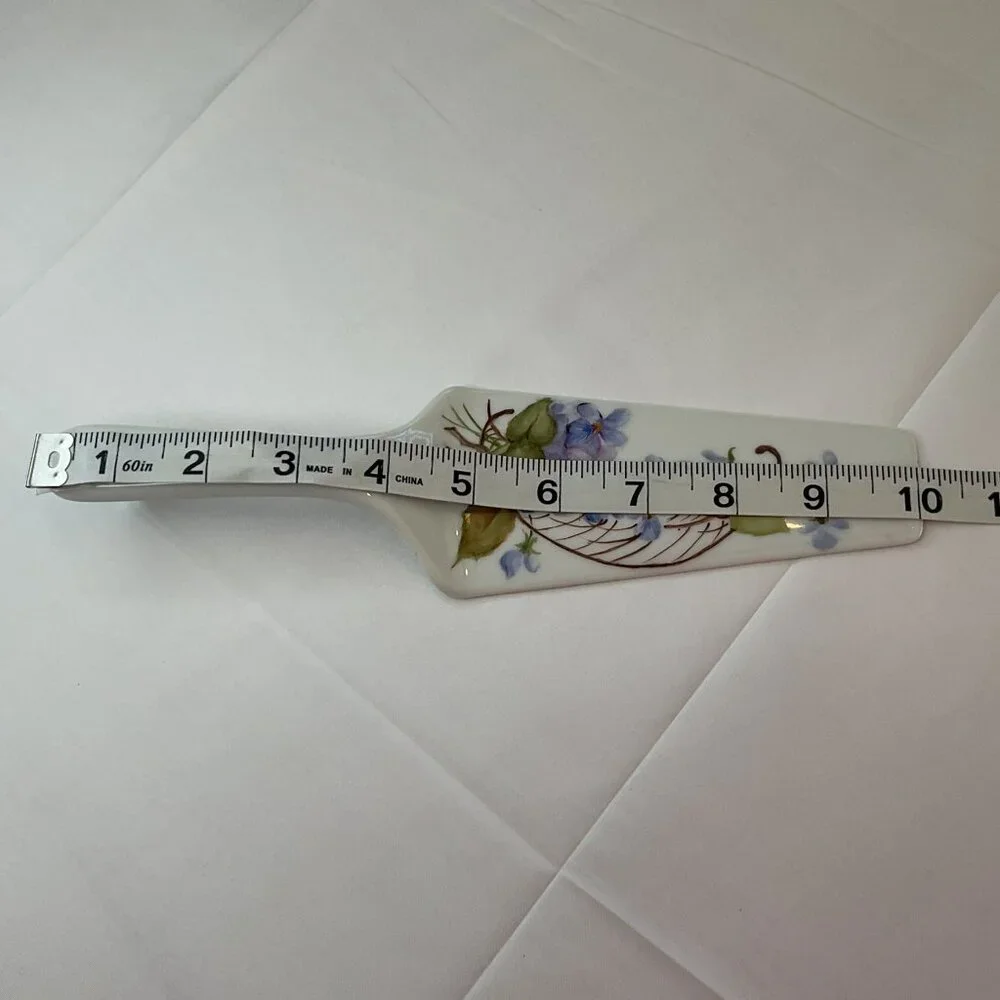 Vintage S Tessenyi Hand Painted Porcelain Cake Pie Server Floral 10” Cottagecore